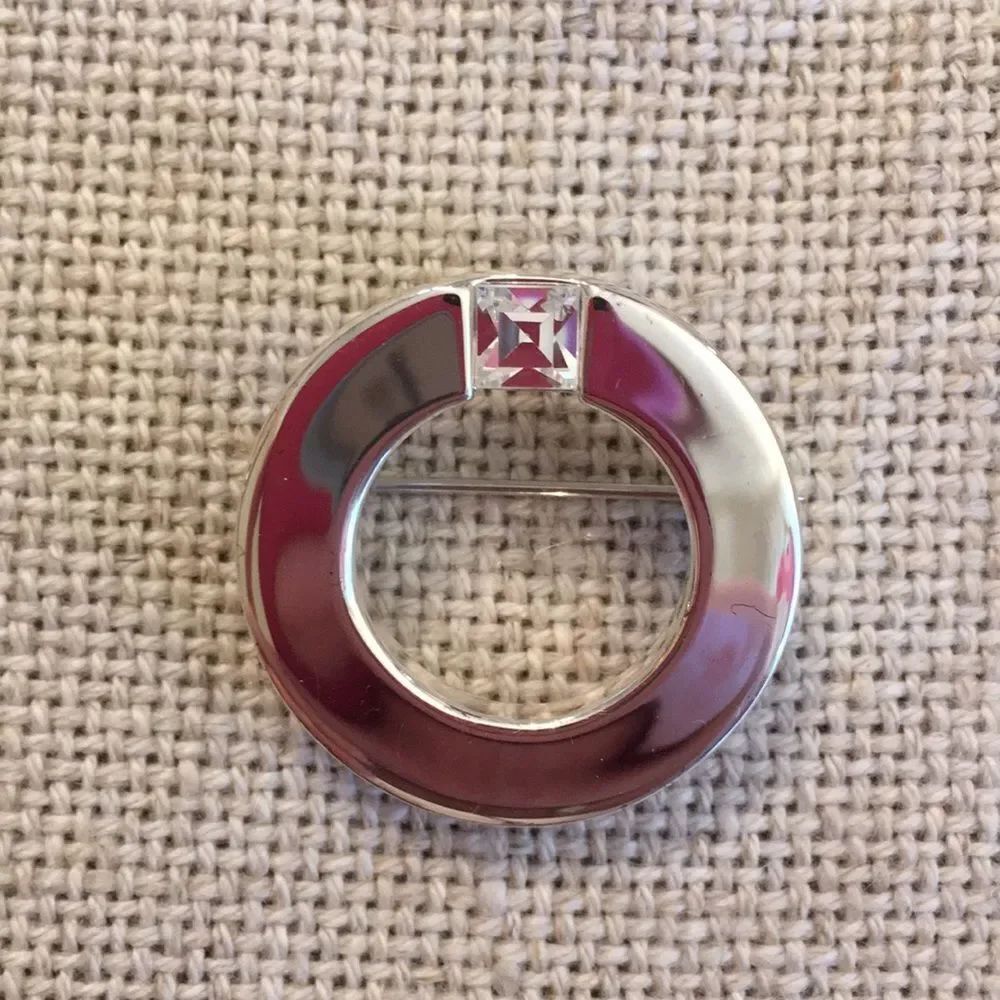 Silver Circle Pin Square Cut Glass Rhinestone - Picture 3 of 11